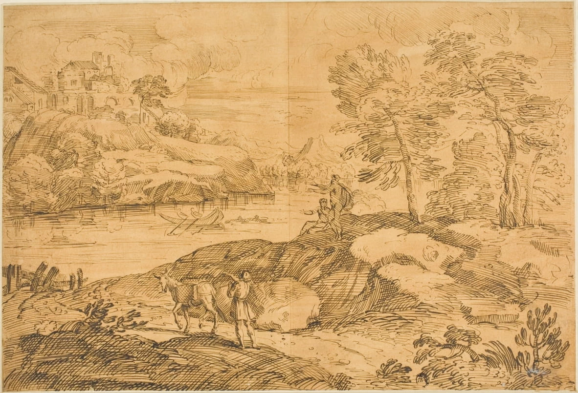 Paesaggio fluviale con uomo e asino - Art Institute of Chicago, The Leonora Hall Gurley Memorial Collection